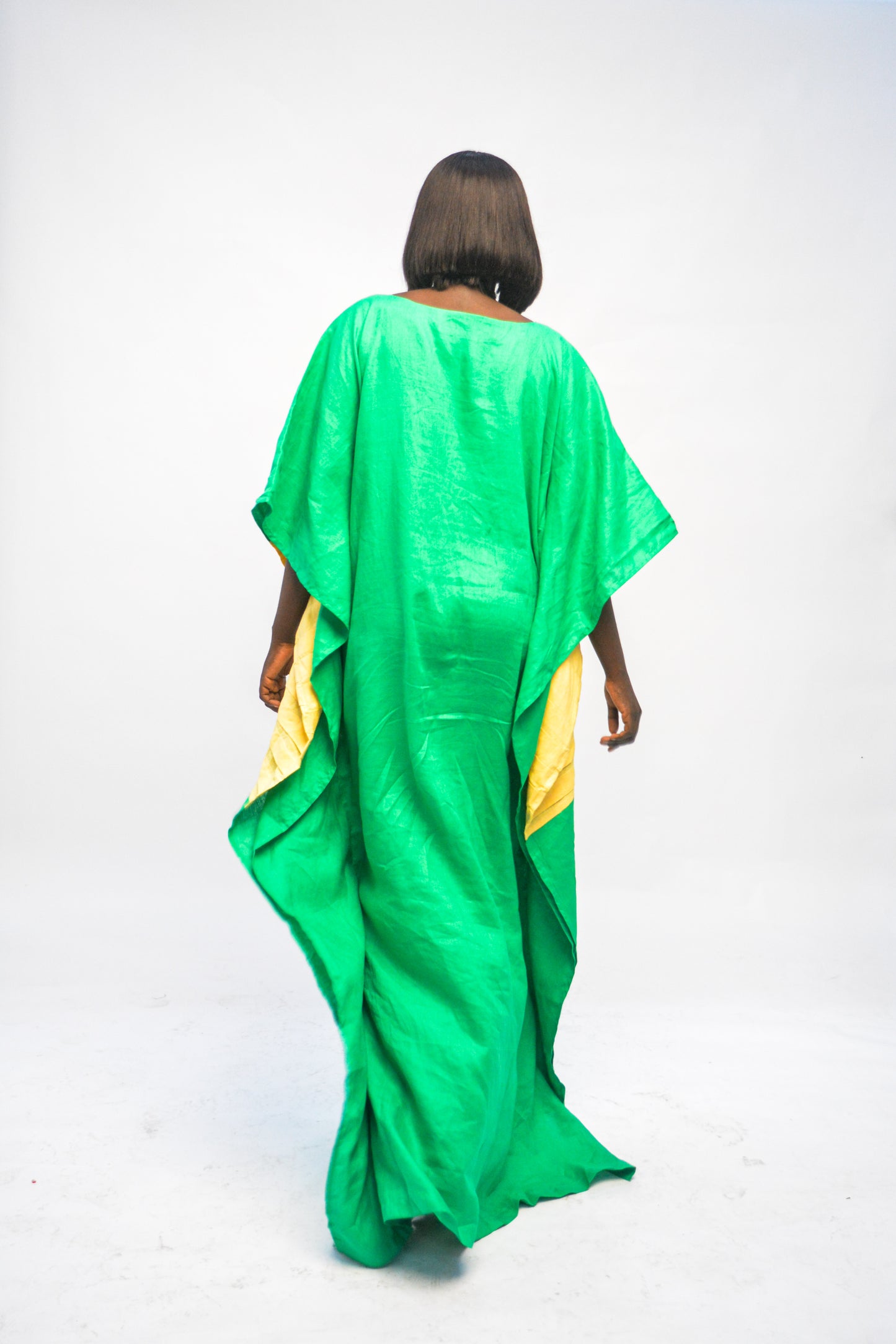 Long Pleated Dress - Green & Yellow
