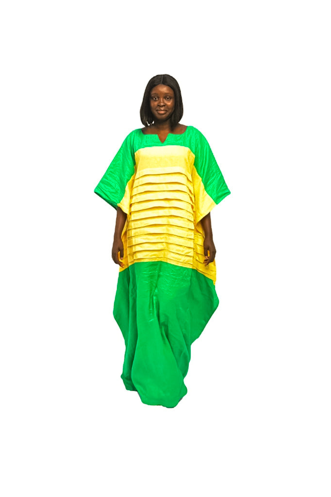 Long Pleated Dress - Green & Yellow